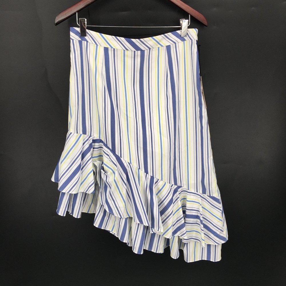Halogen Asymmetrical Skirt in Blue and Yellow Stripes